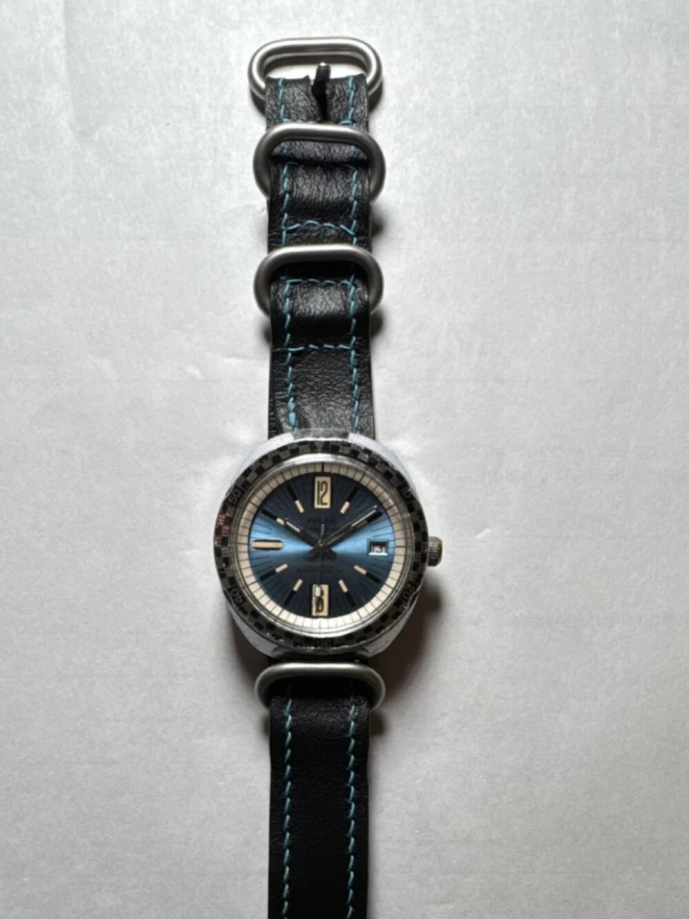 Belair Seapearl 17 Diver 15 ATM Stainless Steel Blue Dial Leather Wristwatch